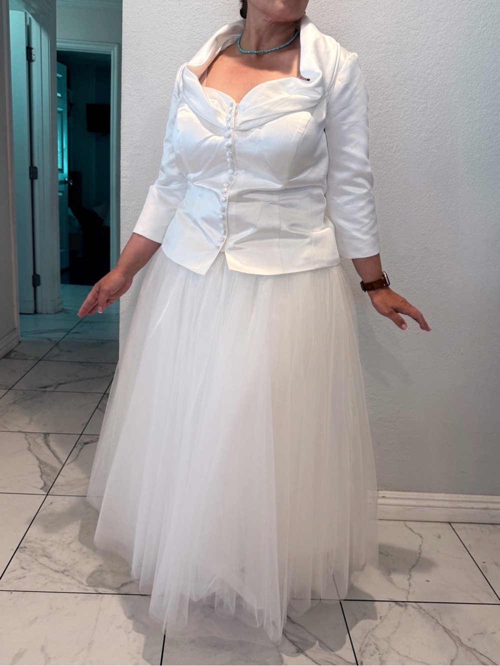 White Bridal Two-Piece Corset Jacket with Tulle Skirt